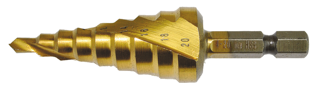 Сверло ступенчатое HSS TiN с спиральным желобком, 4-20x75, 1/4" Makita